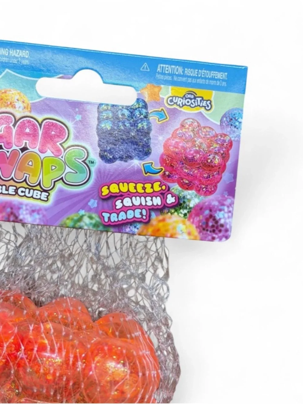 Sugar Swaps Bubble Cube Sensory Toy - Orange with Glitter soft sugar squishy